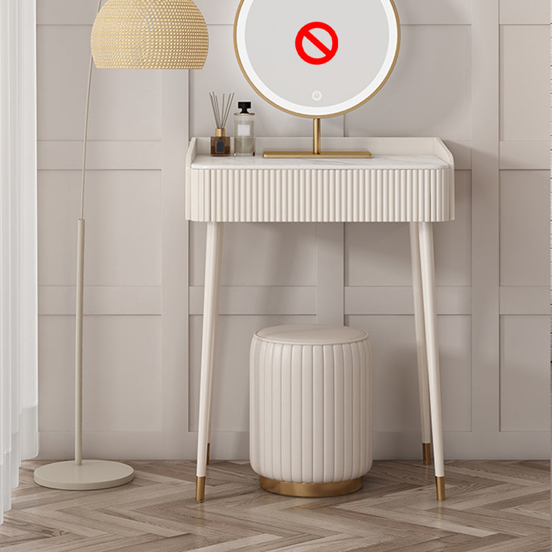 Slate Top Vanity Dressing Table Set Glam Beige Makeup Counter with Drawer