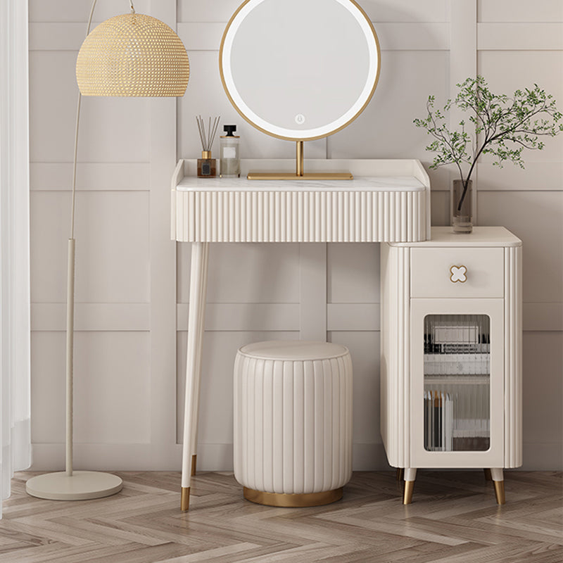 Slate Top Vanity Dressing Table Set Glam Beige Makeup Counter with Drawer