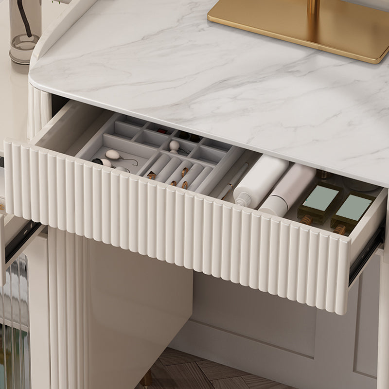 Slate Top Vanity Dressing Table Set Glam Beige Makeup Counter with Drawer