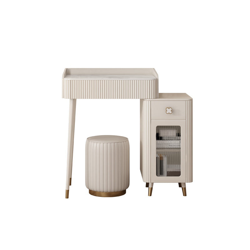 Slate Top Vanity Dressing Table Set Glam Beige Makeup Counter with Drawer