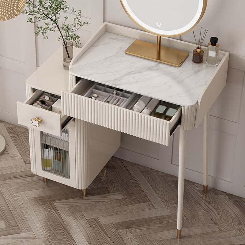 Slate Top Vanity Dressing Table Set Glam Beige Makeup Counter with Drawer