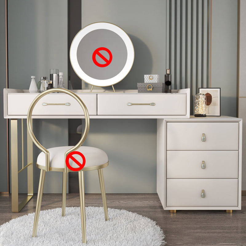 5 Storage Drawers Dressing Table Stool Set Glam Slate Top Makeup Counter