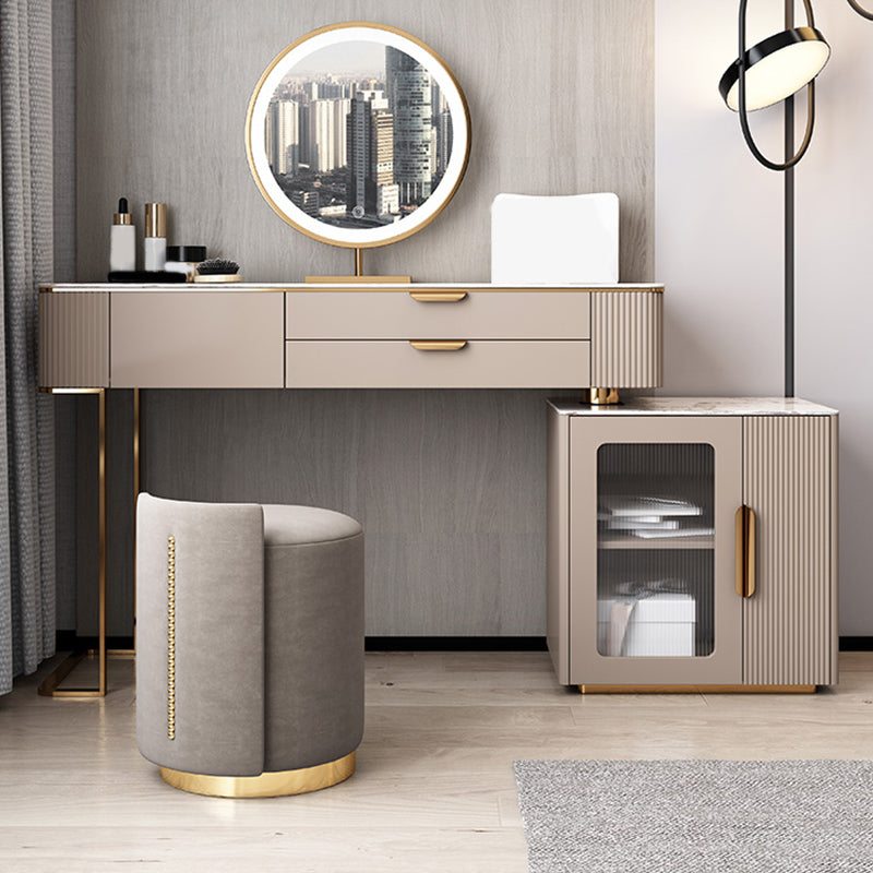 Glam Solid Wood Vanity Makeup Table Set Slate Top Dressing Table