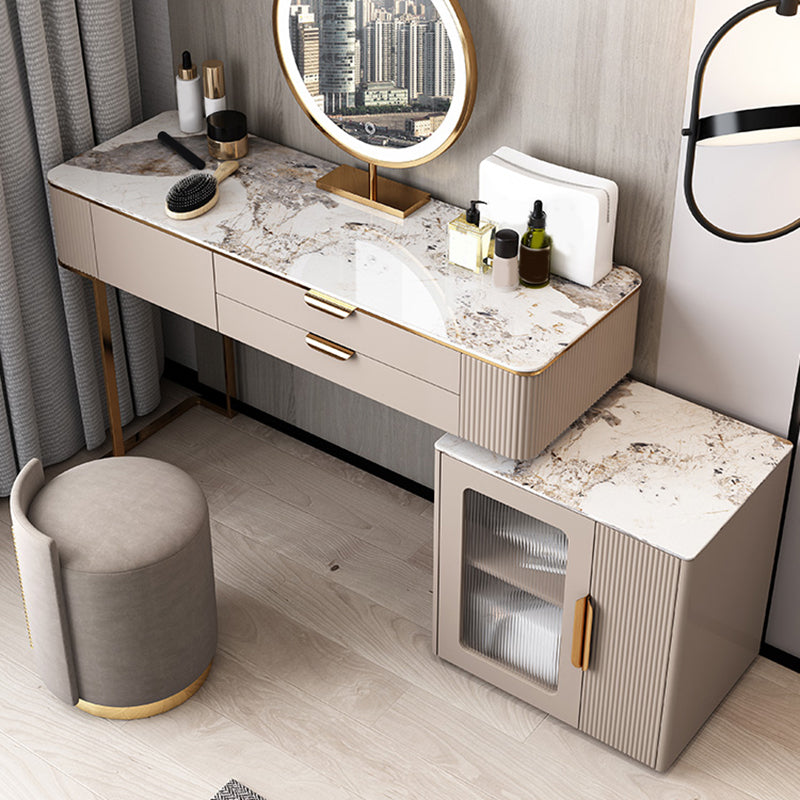 Glam Solid Wood Vanity Makeup Table Set Slate Top Dressing Table