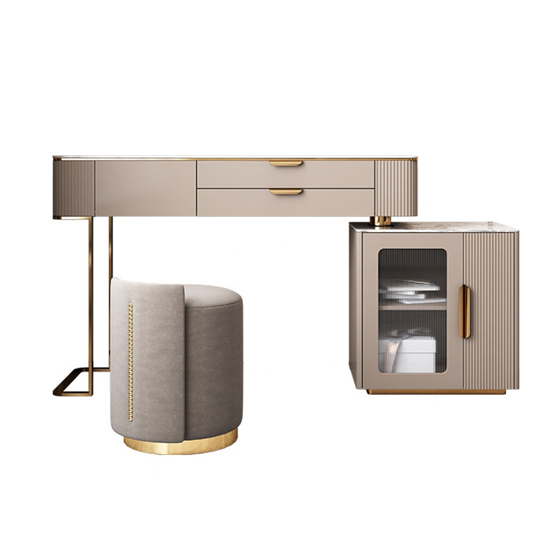 Glam Solid Wood Vanity Makeup Table Set Slate Top Dressing Table