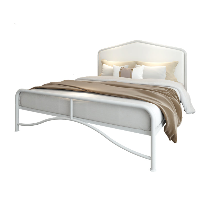 Glam Panel Bed with Camelback Headboard, Metal and Upholstered Bed Frame