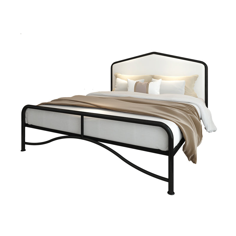 Glam Panel Bed with Camelback Headboard, Metal and Upholstered Bed Frame