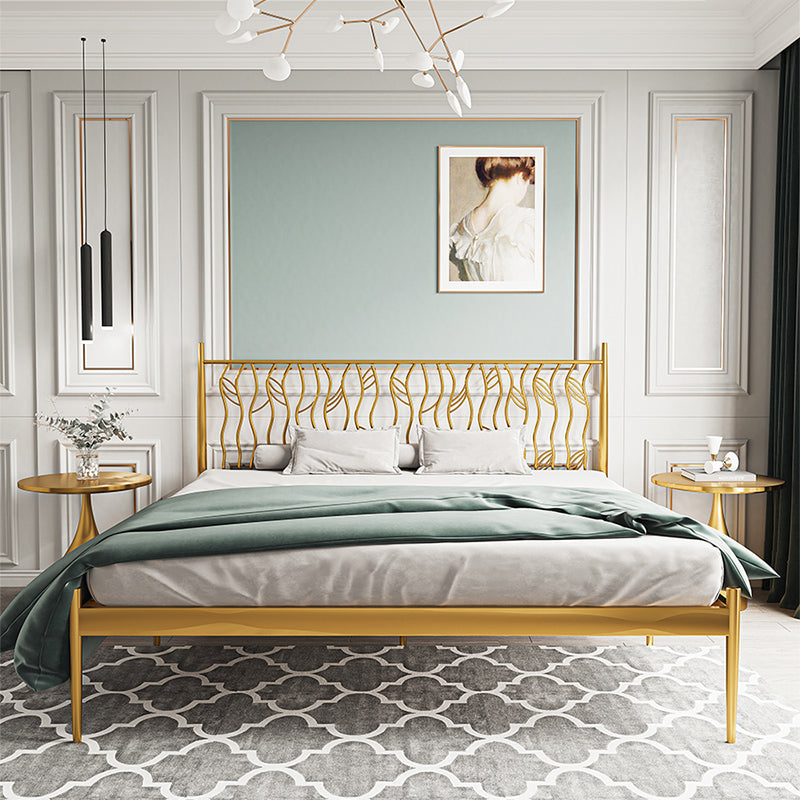 Glam Metal Open-Frame Bed with Rectangular Headboard, 45.3" Tall