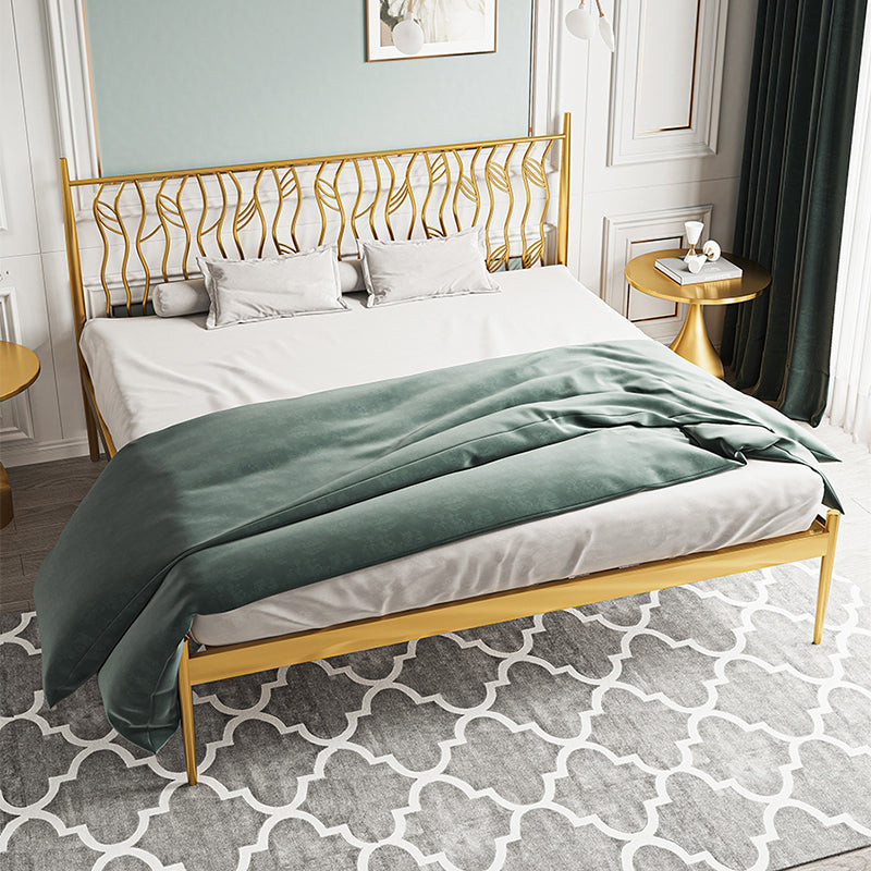 Glam Metal Open-Frame Bed with Rectangular Headboard, 45.3" Tall