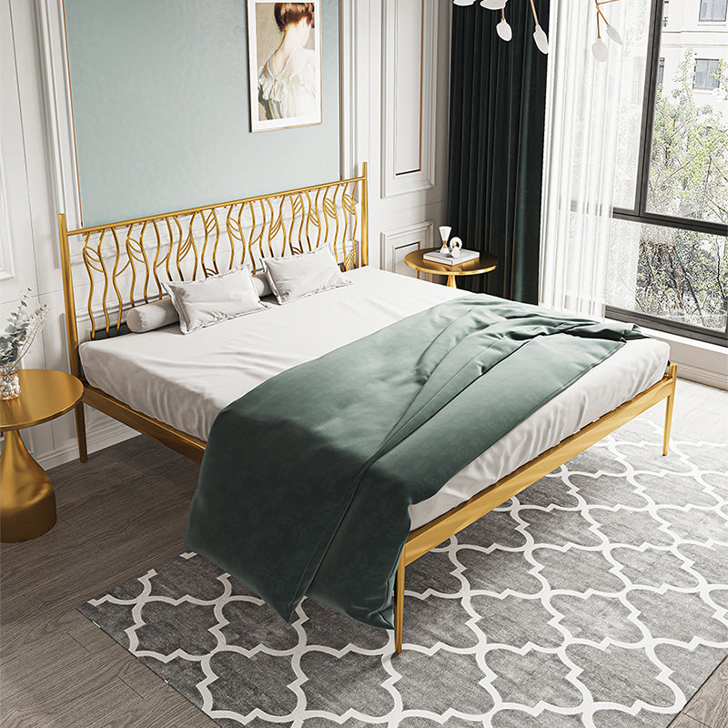 Glam Metal Open-Frame Bed with Rectangular Headboard, 45.3" Tall