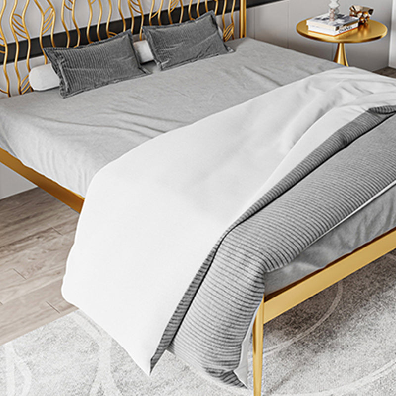 Glam Metal Open-Frame Bed with Rectangular Headboard, 45.3" Tall