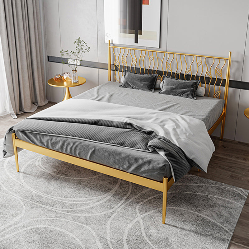 Glam Metal Open-Frame Bed with Rectangular Headboard, 45.3" Tall