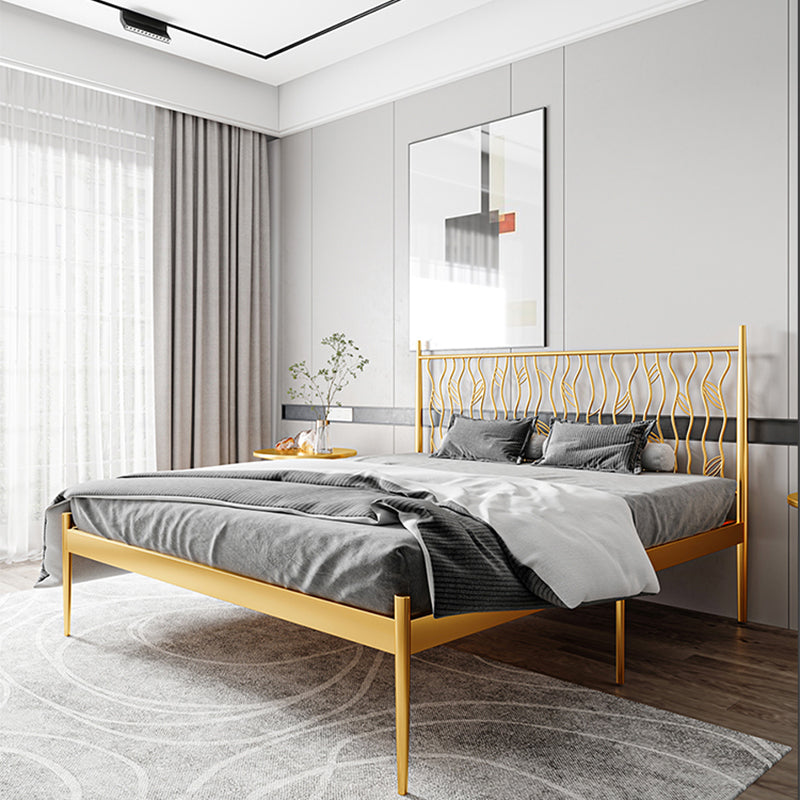 Glam Metal Open-Frame Bed with Rectangular Headboard, 45.3" Tall