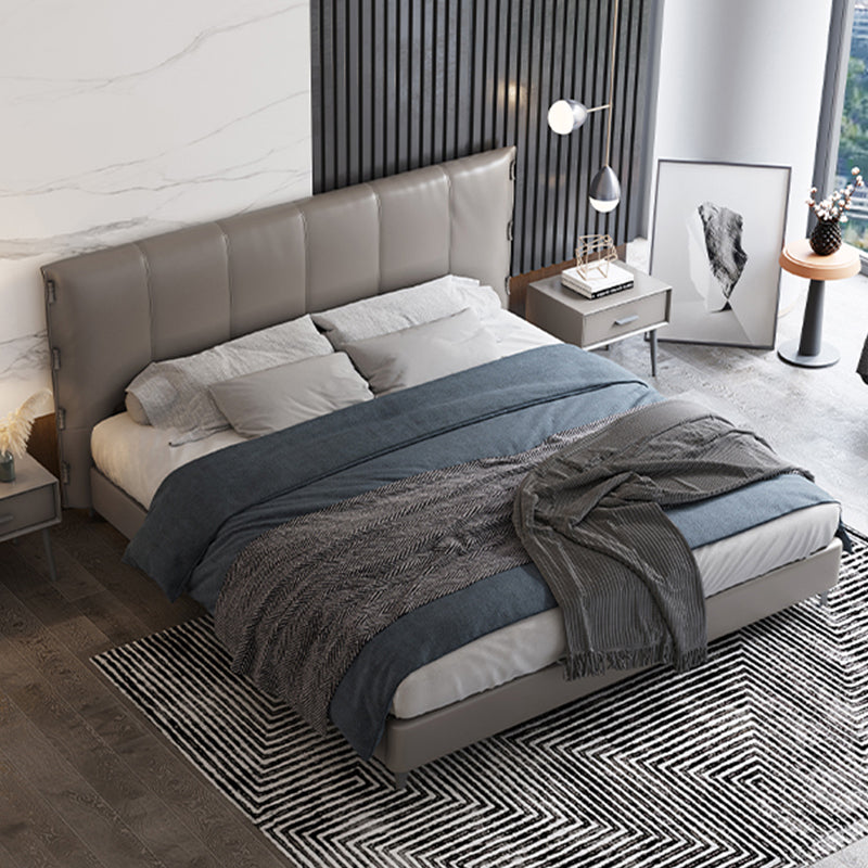 Wood and Upholstered Standard Bed Contemporary Panel Bed, 47" Tall