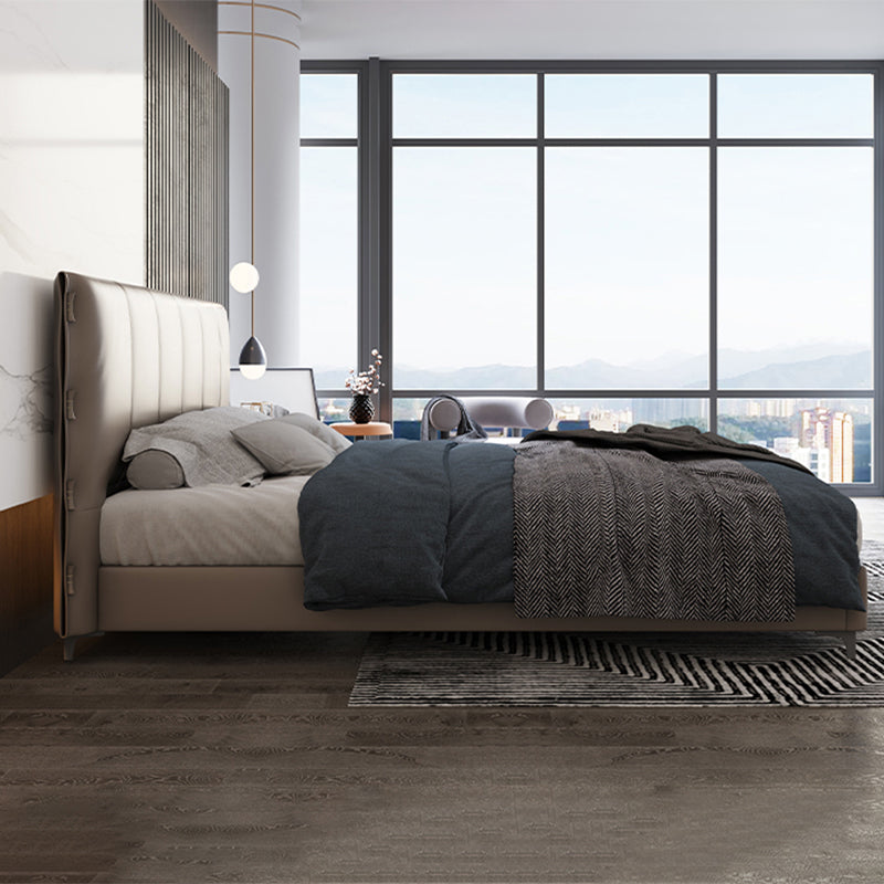 Wood and Upholstered Standard Bed Contemporary Panel Bed, 47" Tall