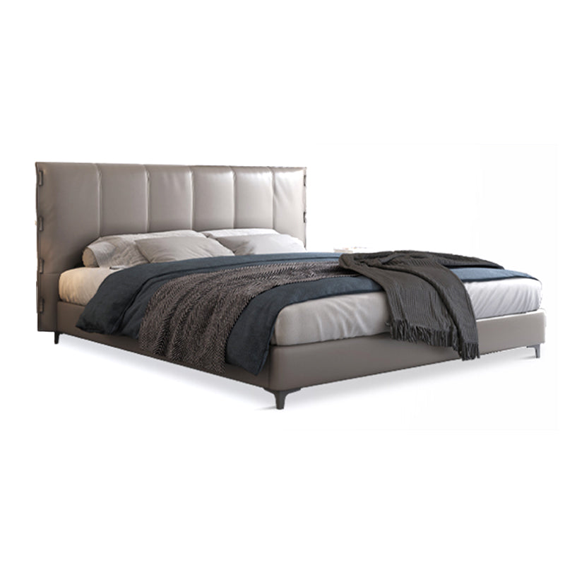 Wood and Upholstered Standard Bed Contemporary Panel Bed, 47" Tall