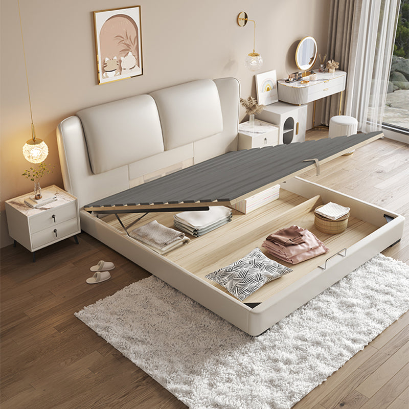 43.3" Tall Contemporary Panel Bed Wood and Upholstered Bed Frame