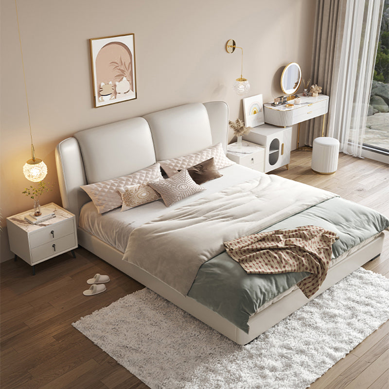 43.3" Tall Contemporary Panel Bed Wood and Upholstered Bed Frame