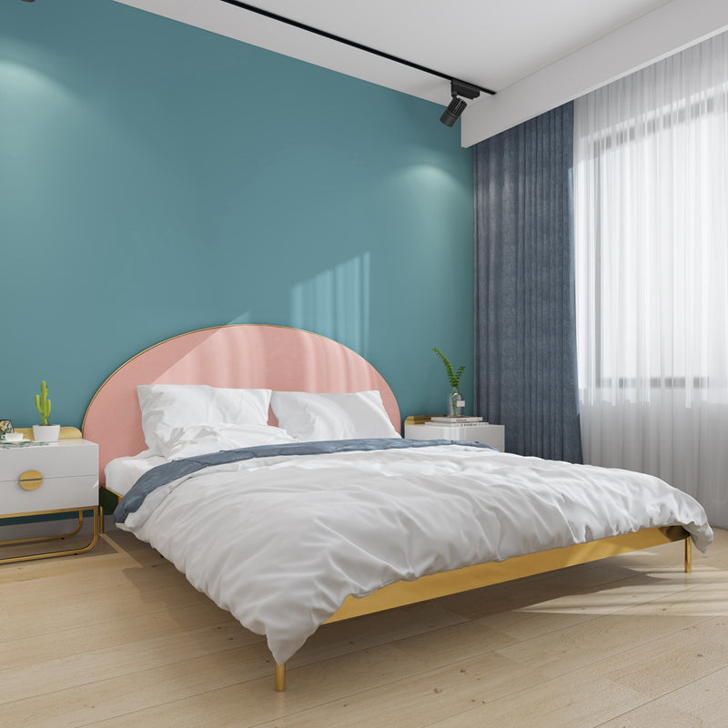 Glam Metal and Upholstered Bed Frame with Arched Upholstered Headboard