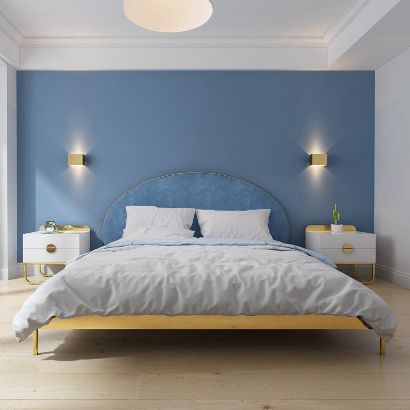 Glam Metal and Upholstered Bed Frame with Arched Upholstered Headboard