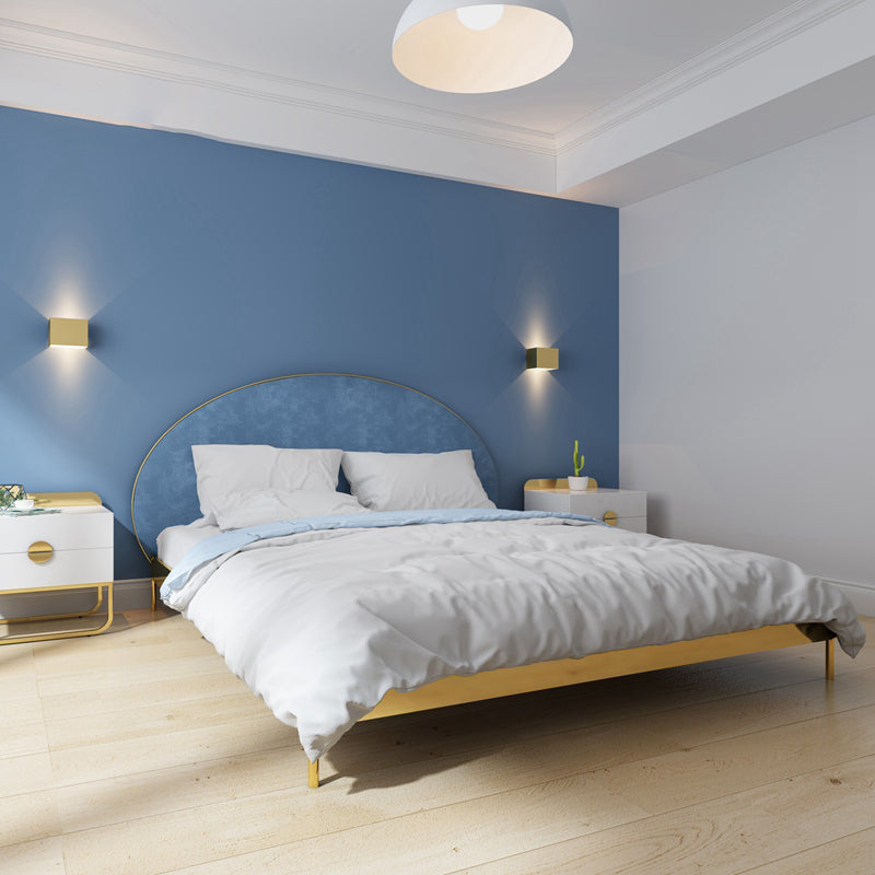 Glam Metal and Upholstered Bed Frame with Arched Upholstered Headboard