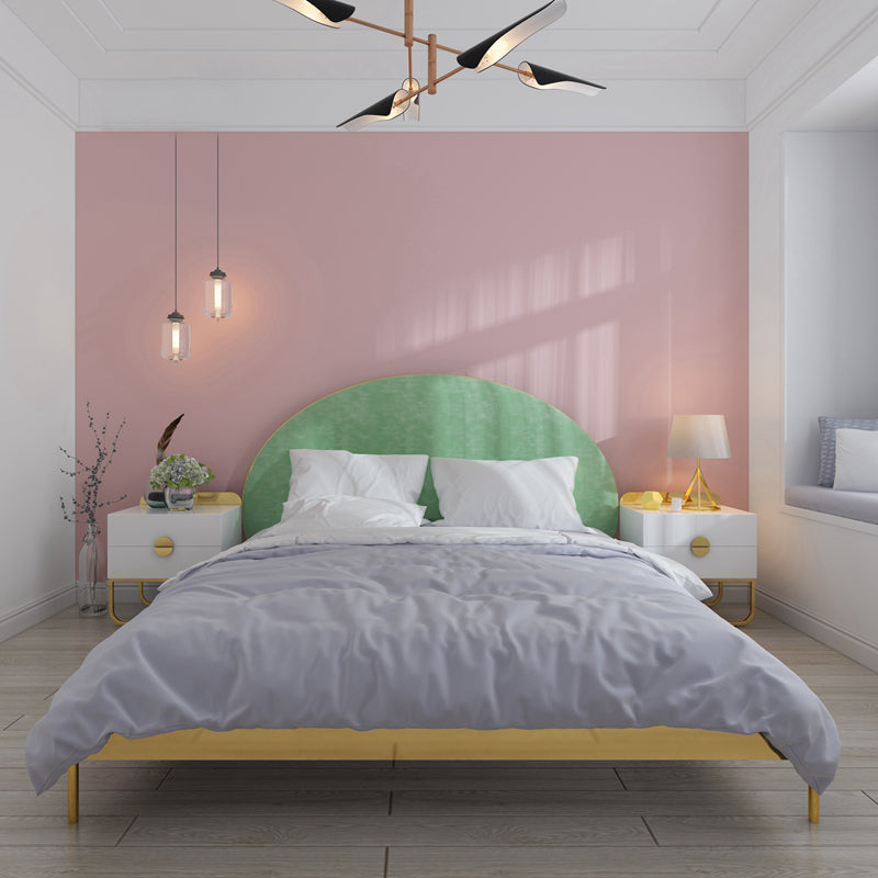 Glam Metal and Upholstered Bed Frame with Arched Upholstered Headboard