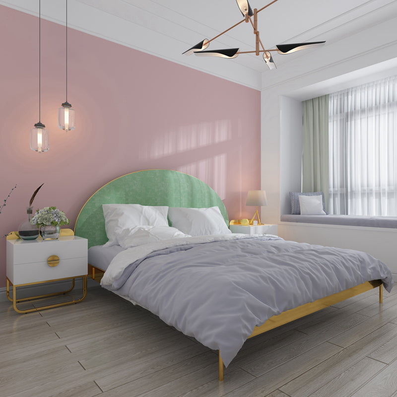 Glam Metal and Upholstered Bed Frame with Arched Upholstered Headboard