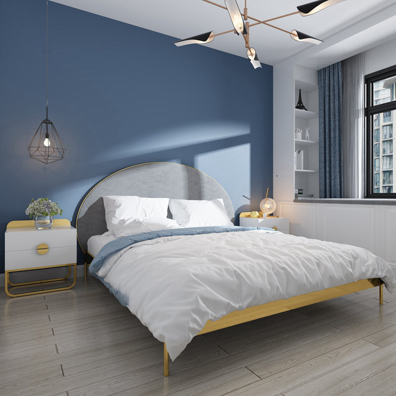 Glam Metal and Upholstered Bed Frame with Arched Upholstered Headboard