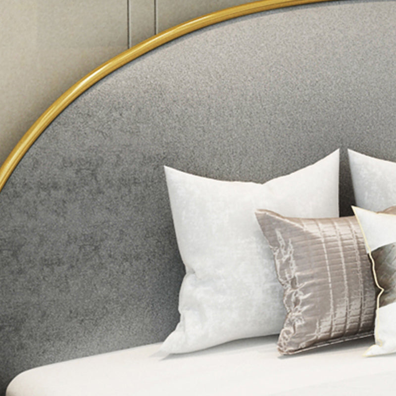 Glam Metal and Upholstered Bed Frame with Arched Upholstered Headboard