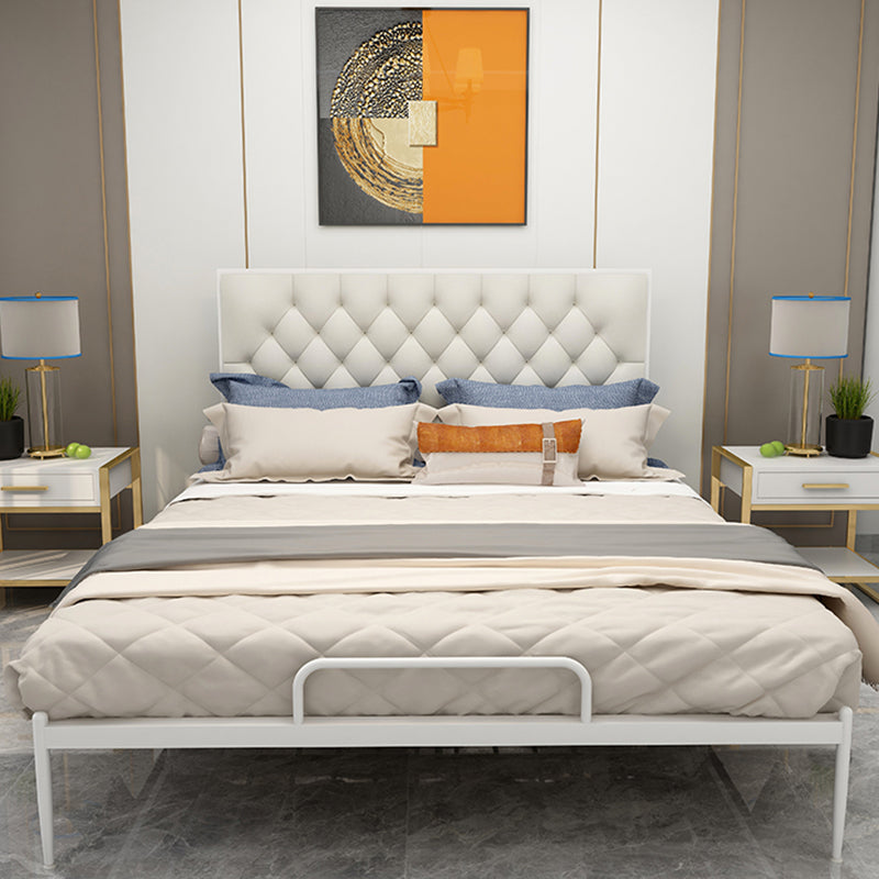 Glam Metal Panel Bed with Rectangular Upholstered Headboard, 43.3" Tall