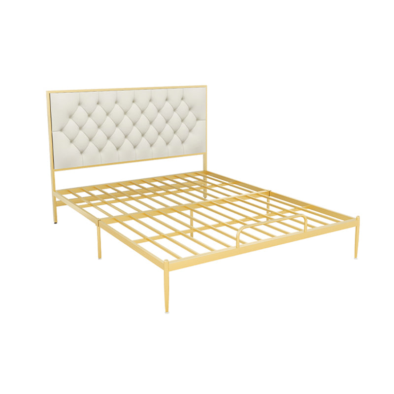 Glam Metal Panel Bed with Rectangular Upholstered Headboard, 43.3" Tall