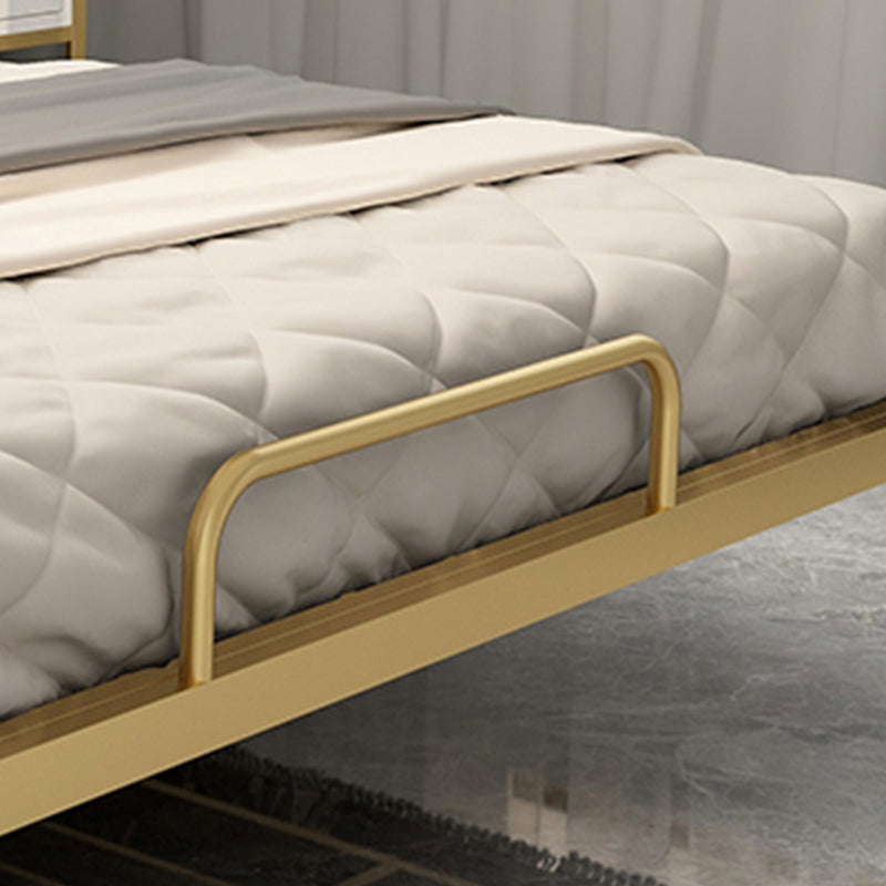 Glam Metal Panel Bed with Rectangular Upholstered Headboard, 43.3" Tall