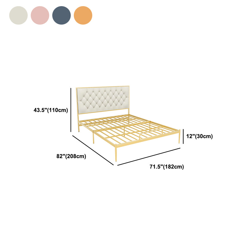 Glam Metal Panel Bed with Rectangular Upholstered Headboard, 43.3" Tall