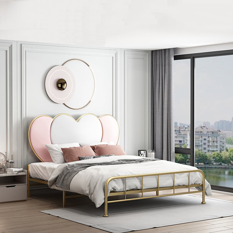 Metal Panel Bed Glam 51" Tall Standard Bed with Upholstered Headboard