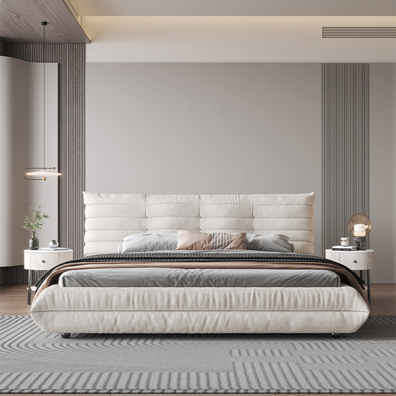 37.4" Tall Glam Panel Bed Wood and Upholstered Standard Bed in White