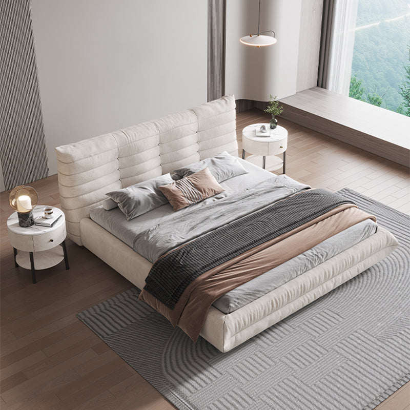 37.4" Tall Glam Panel Bed Wood and Upholstered Standard Bed in White