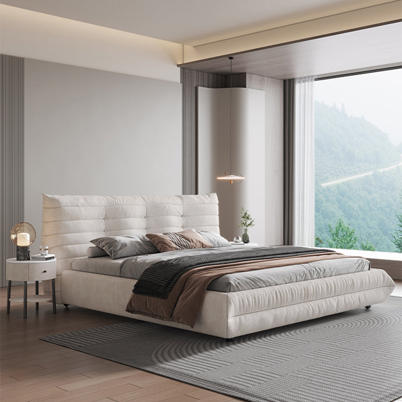 37.4" Tall Glam Panel Bed Wood and Upholstered Standard Bed in White