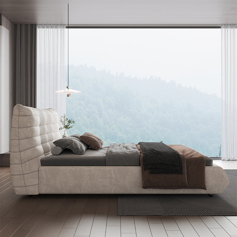 37.4" Tall Glam Panel Bed Wood and Upholstered Standard Bed in White