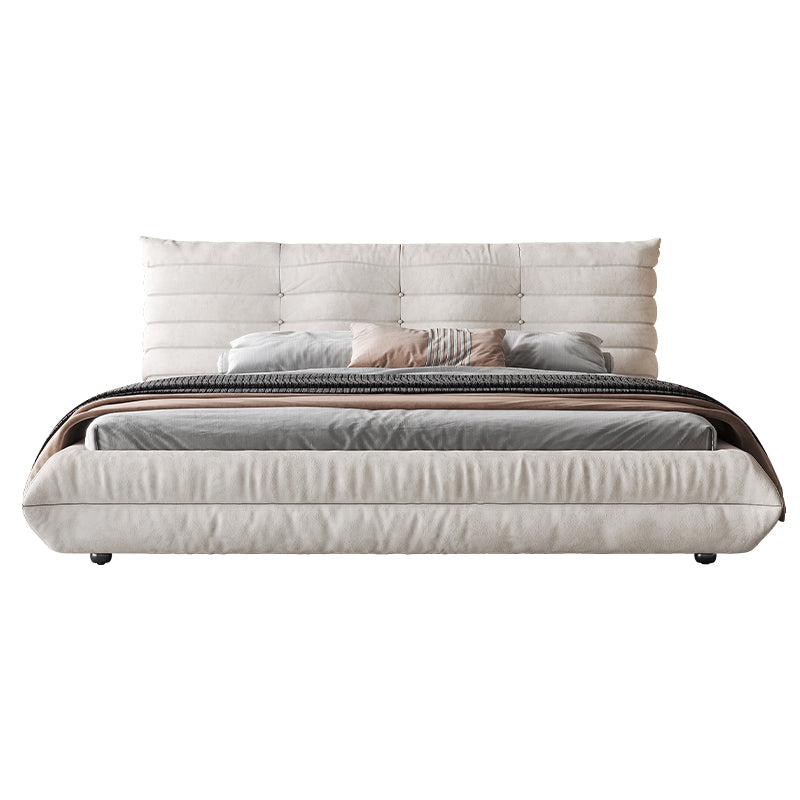 37.4" Tall Glam Panel Bed Wood and Upholstered Standard Bed in White