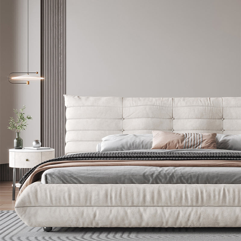 37.4" Tall Glam Panel Bed Wood and Upholstered Standard Bed in White