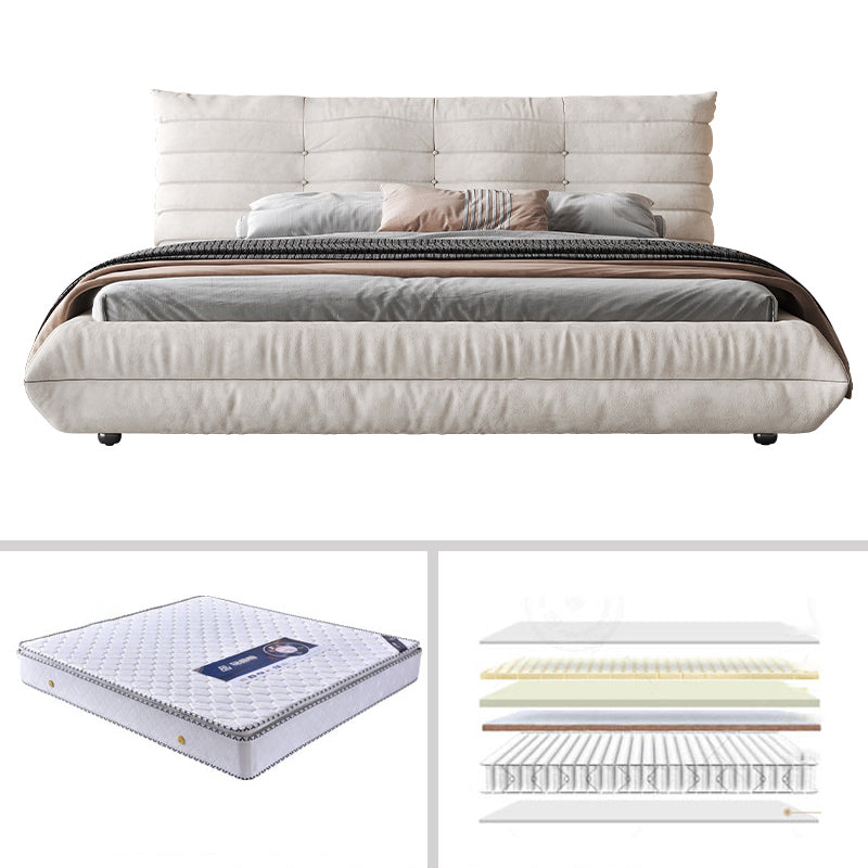 37.4" Tall Glam Panel Bed Wood and Upholstered Standard Bed in White