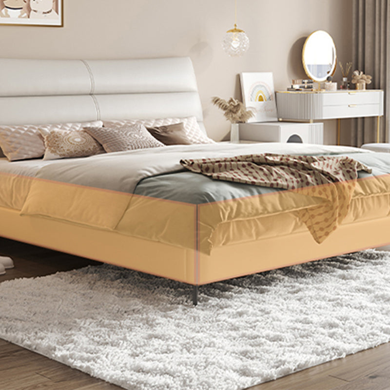 Wood and Upholstered Bed Frame Glam White Panel Bed, 46" Tall