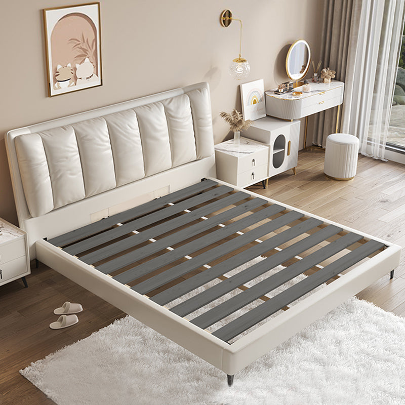 Modern White Panel Bed Wood and Upholstered Bed Frame, 42.5" Tall