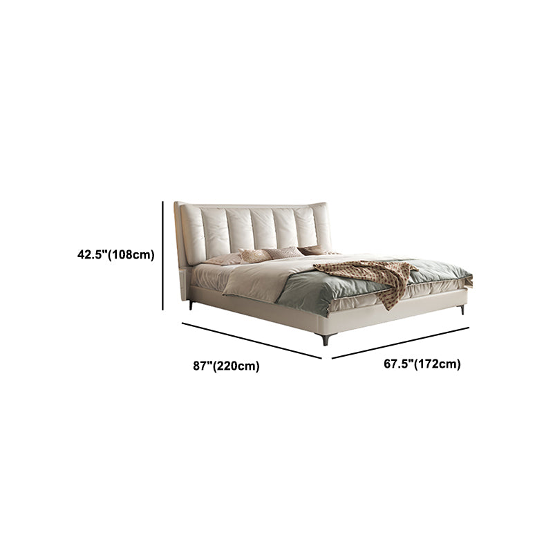 Modern White Panel Bed Wood and Upholstered Bed Frame, 42.5" Tall