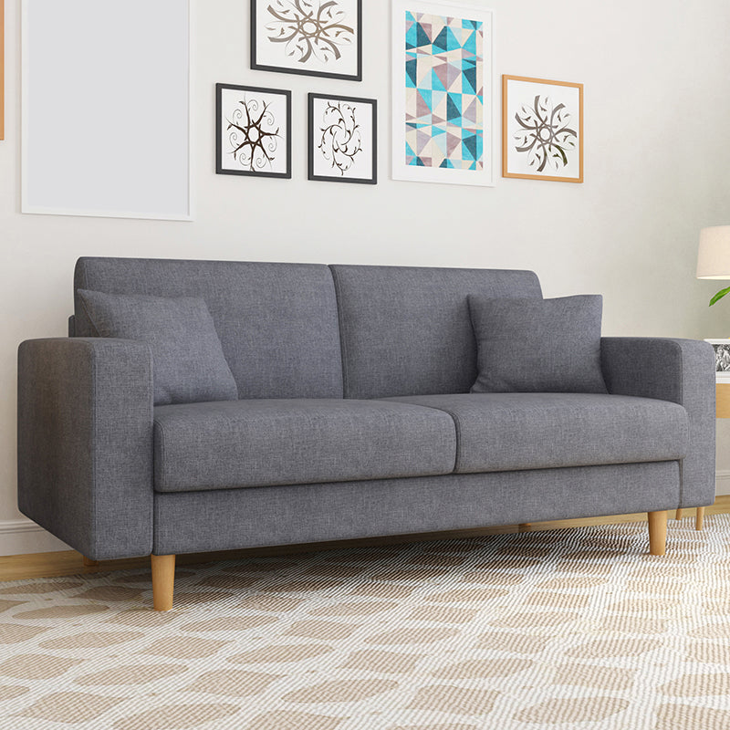 Contemporary Fabric Sofa 3-seat Square Arm Sofa with 2 Pillows
