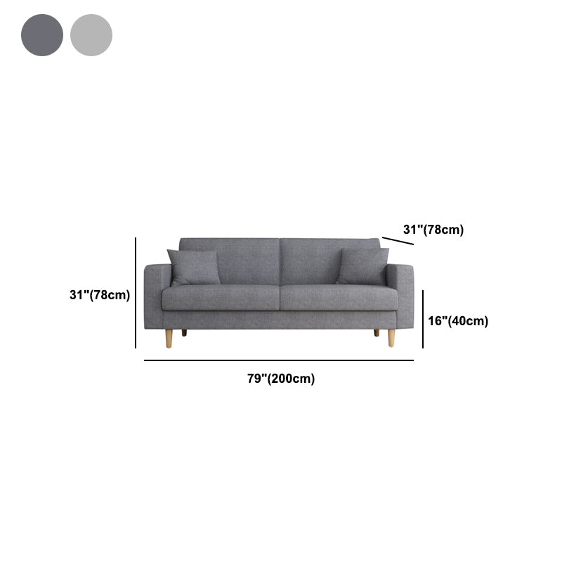 Contemporary Fabric Sofa 3-seat Square Arm Sofa with 2 Pillows