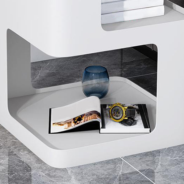 Square Tray Slate Top Side Table 21.65" Tall Metal Abstract Base End Table