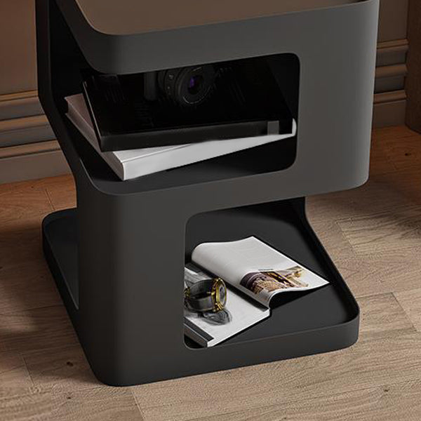 Square Tray Slate Top Side Table 21.65" Tall Metal Abstract Base End Table