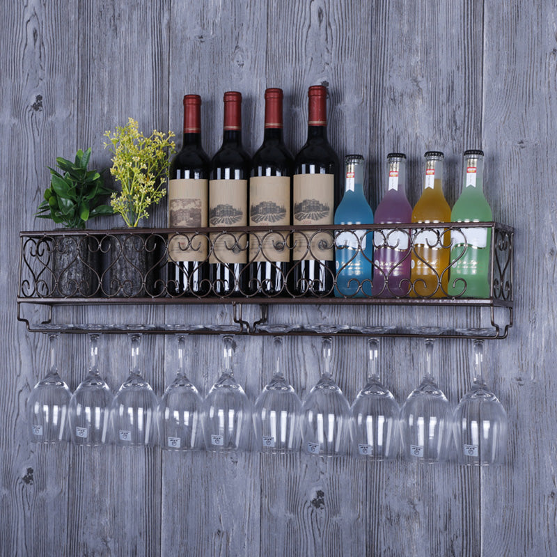 Metal Modern Wine Shelf with Bottle Stemware Holder Wall Mounted Wine Racks