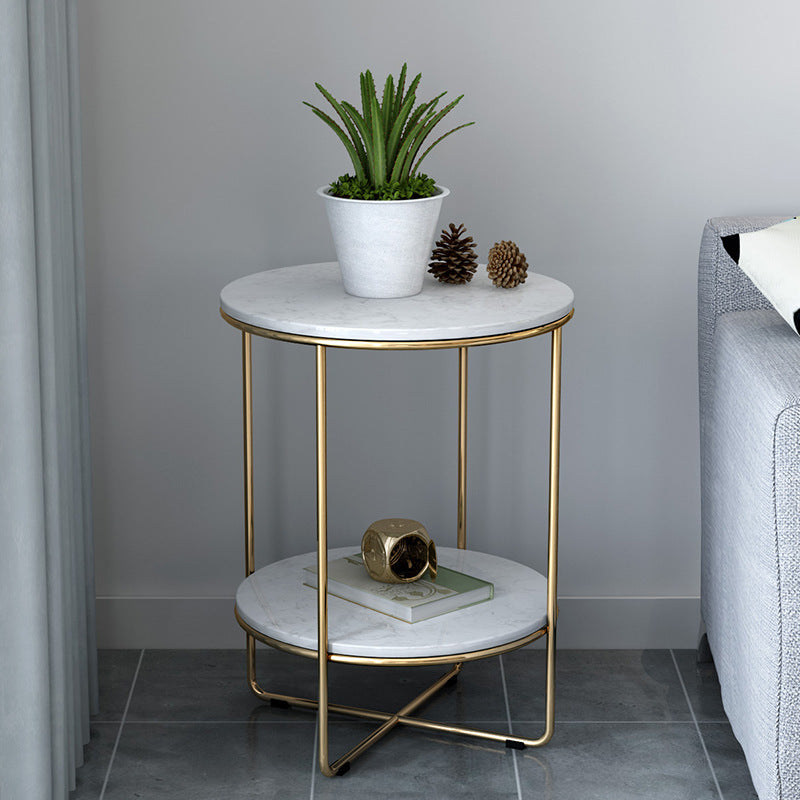 23.62" Tall Glam Bed Nightstand Faux Marble Night Table with 2 Shelves